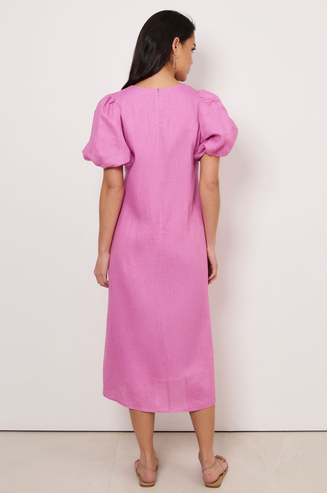 Marissa Tie Detail Linen Dress (Pink)