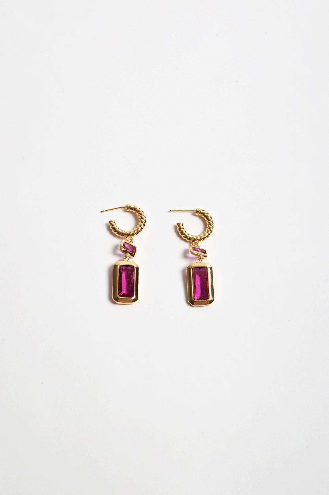 Rectangle Drop Twist Hoops (Hot Pink) $34.95