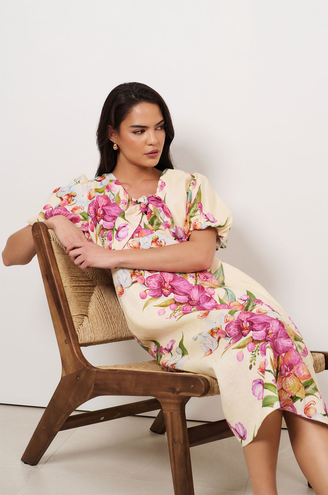 Marissa Tie Detail Linen Dress (Print)