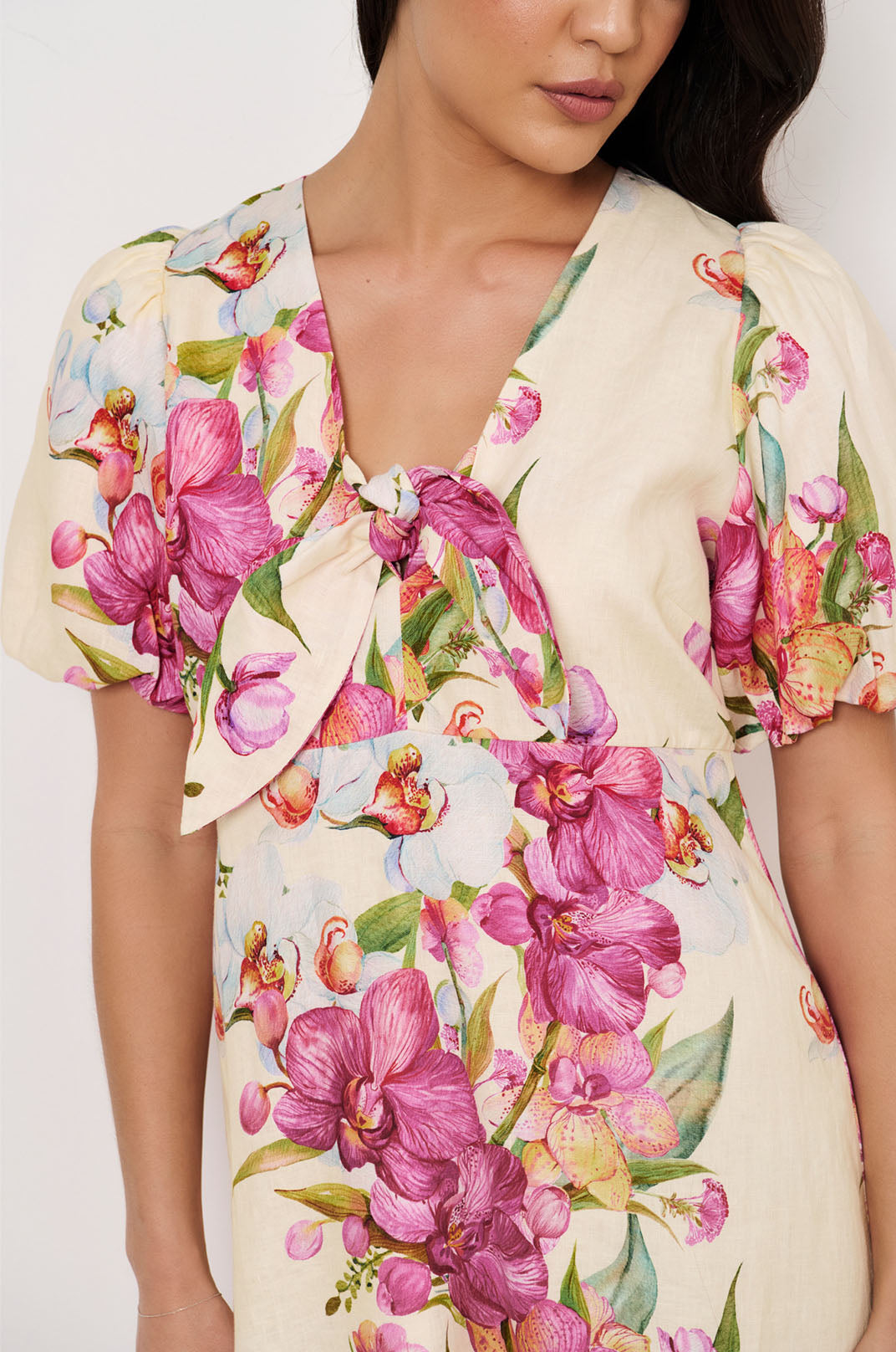 Marissa Tie Detail Linen Dress (Print)