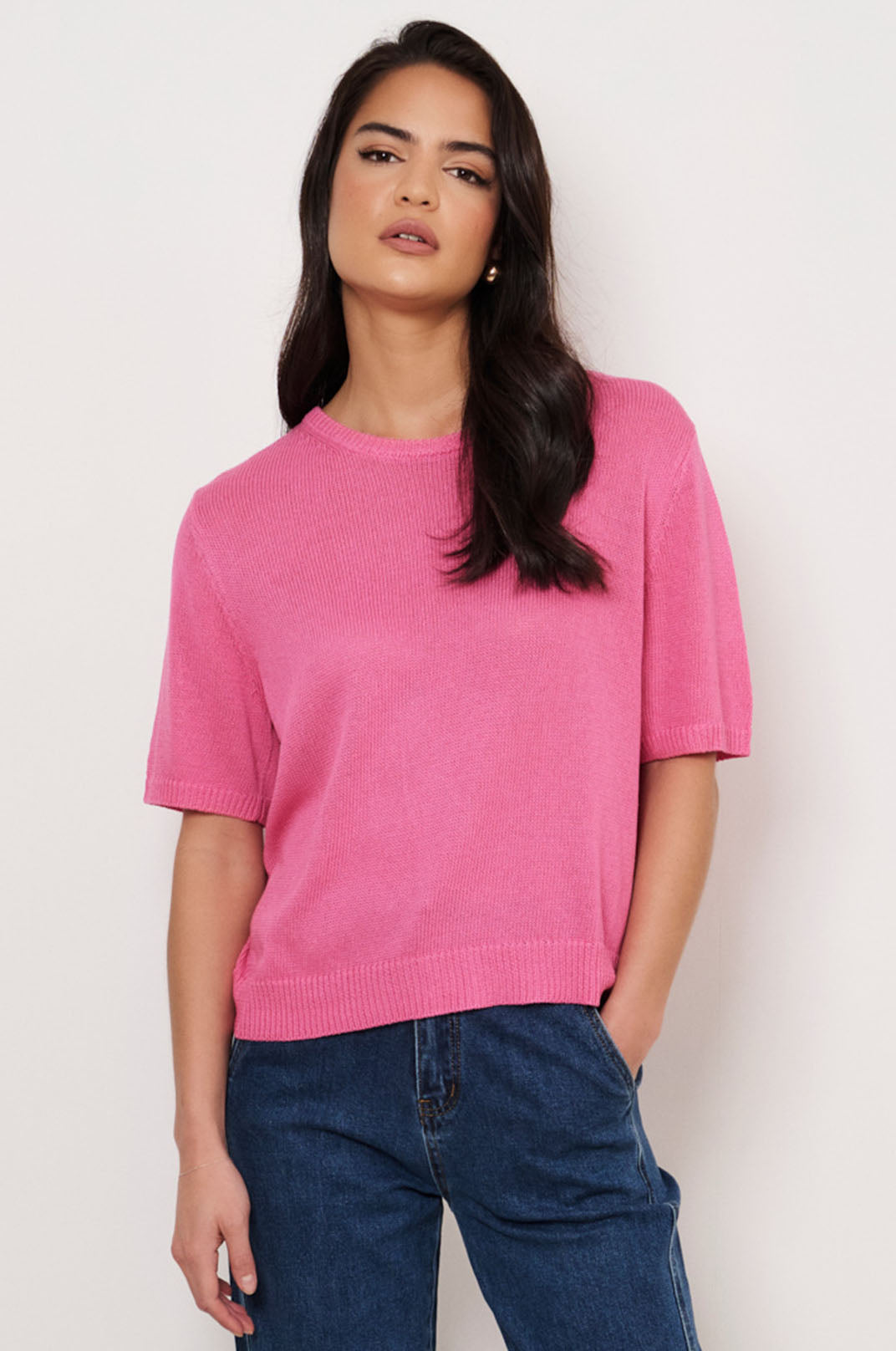 Lorelai Knit Short Sleeve Top (Pink)