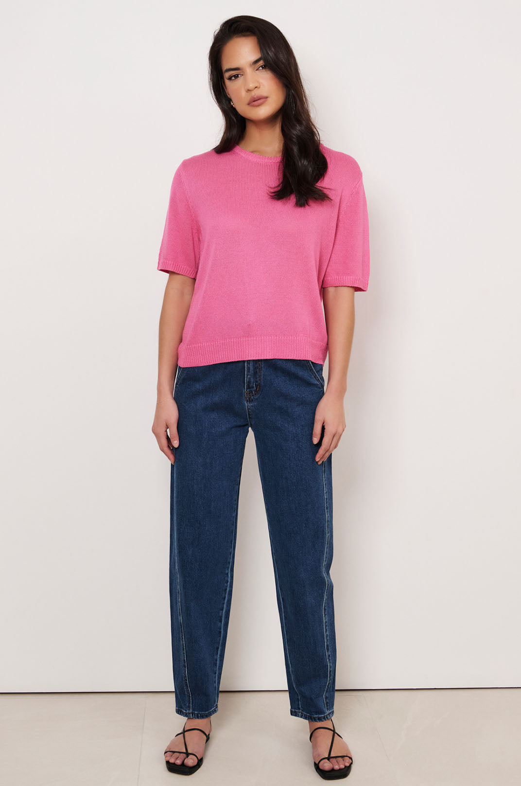Lorelai Knit Short Sleeve Top (Pink)